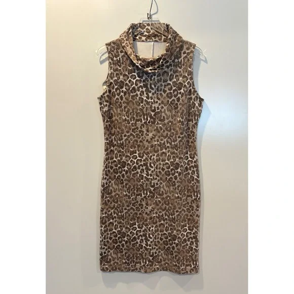 J McLaughlin Diaz Leopard Print Sleeveless Cowl Neck Sheath Dress Size Medium - Picture 3 of 8